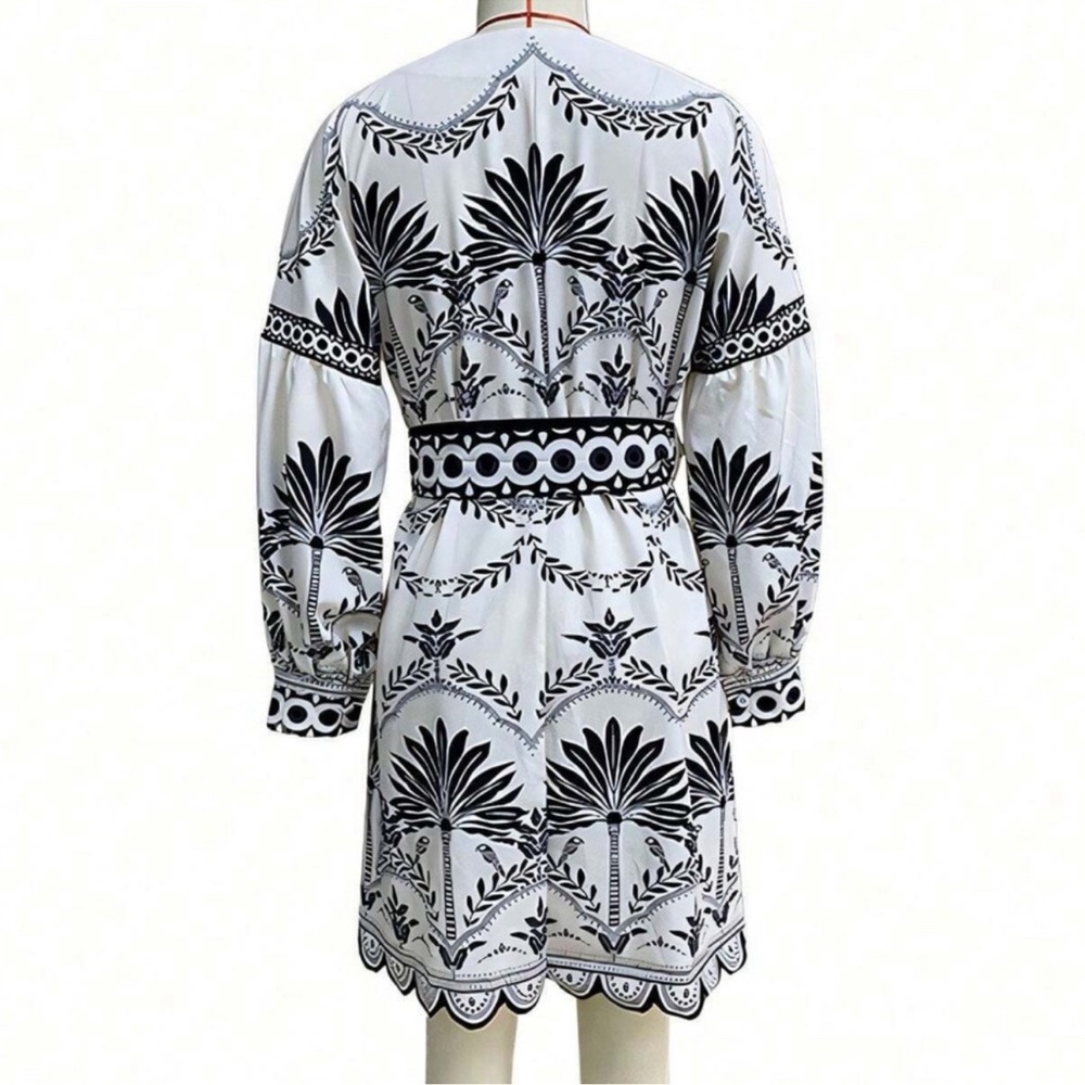 Boho Floral Print V Neck Balloon Sleeve Mini Dress S M L XL - Picture 3 of 4